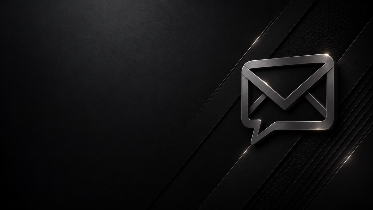 EVOLYF contact us banner with a metallic envelope icon on a dark charcoal background