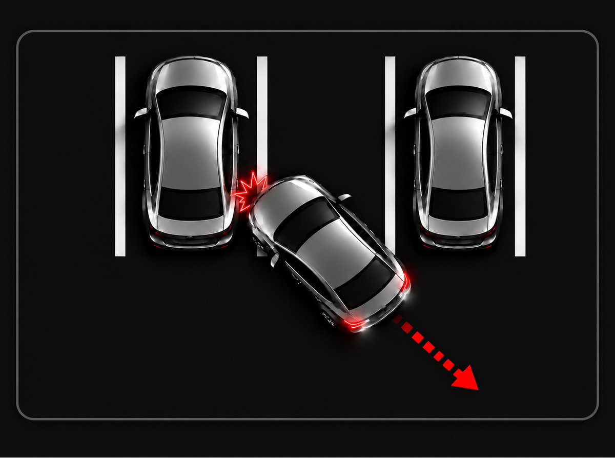EVOLYF DashX Pro parking mode illustration showing a vehicle impact detected by the dash cam