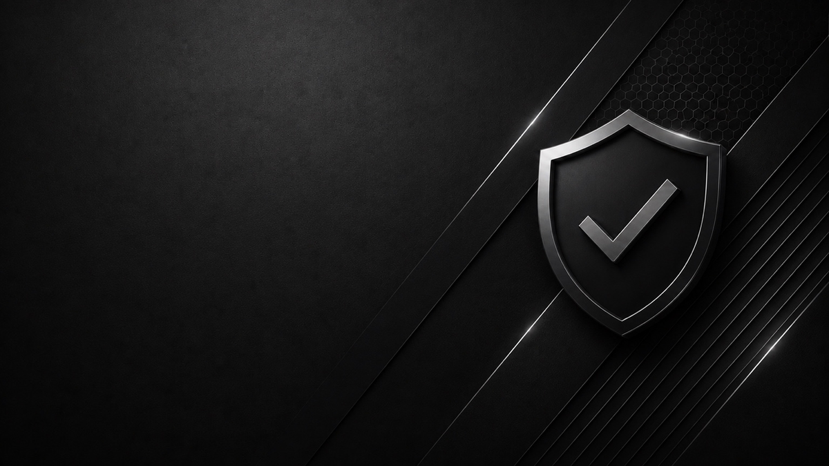 EVOLYF warranty banner with a metallic shield and checkmark on a dark charcoal background